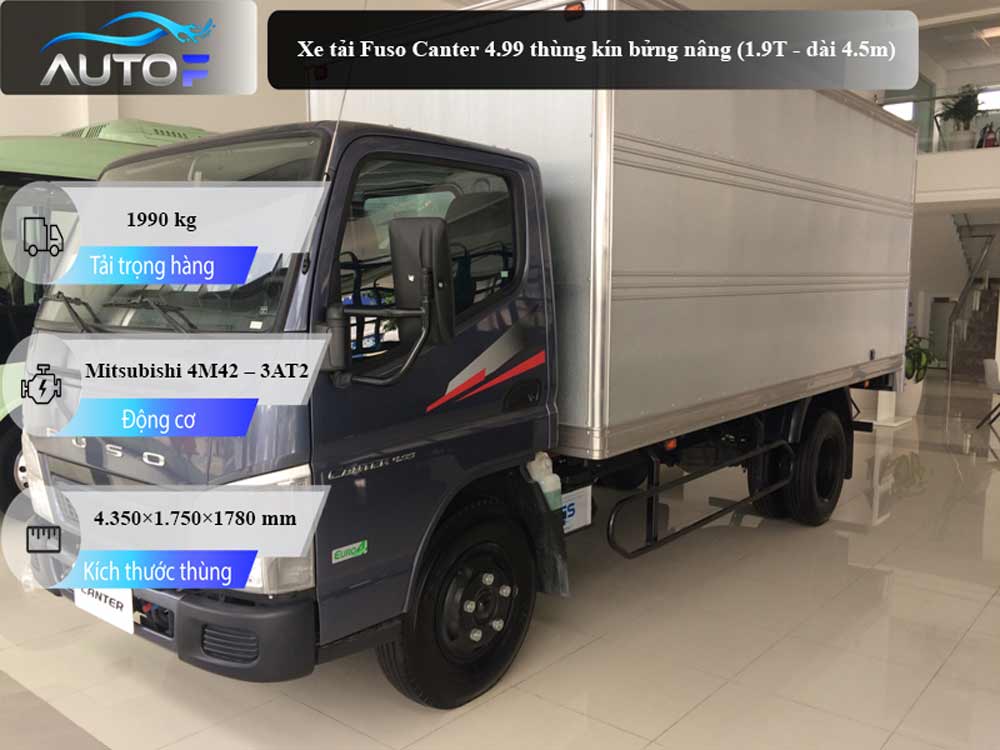 Xe tải Fuso Canter 4.99 thùng kín bửng nâng (1.9T - dài 4.5m)
